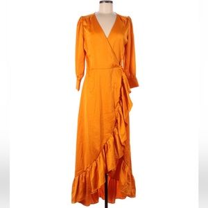 Satin Orange Wrap Dress without belt